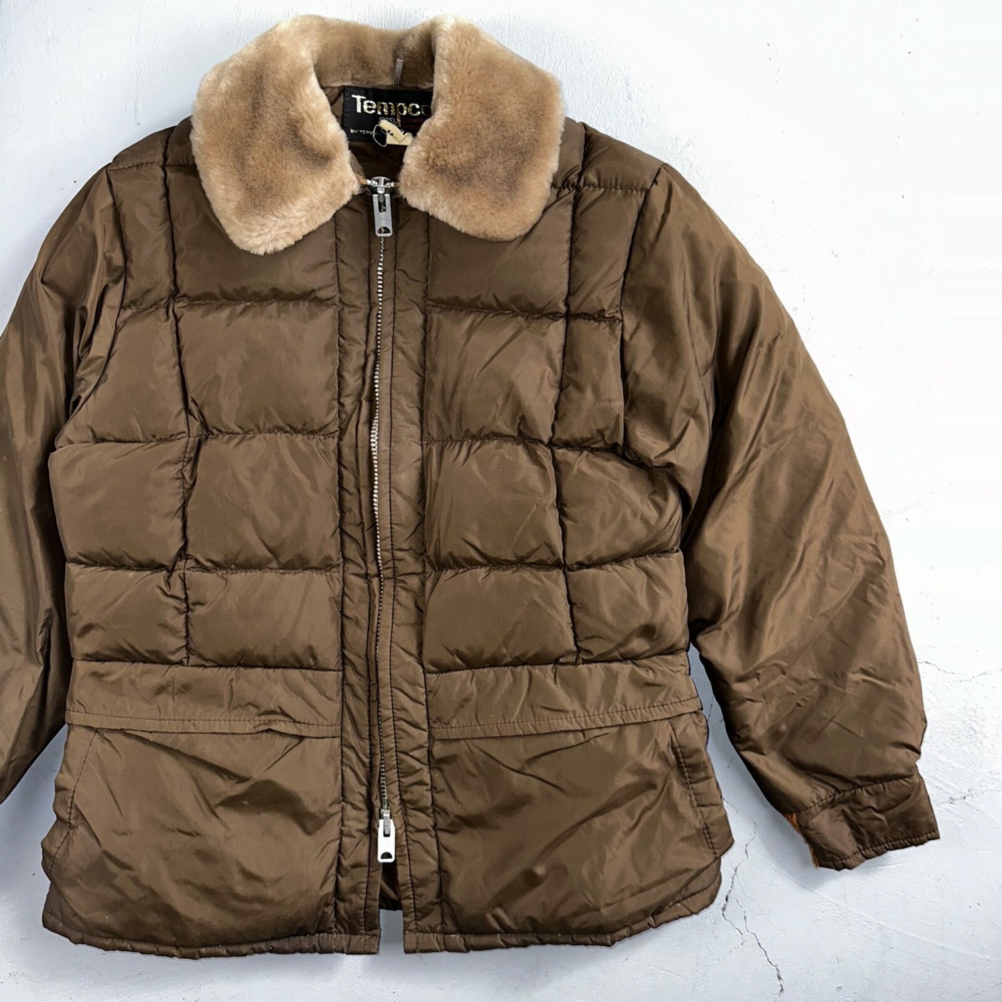 Vintage Tempco Goose Down Insulated Puffer Jacket Brown Size 14 USA 1970s 70s