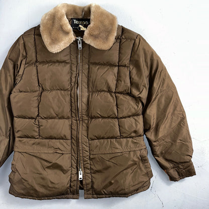 Vintage Tempco Goose Down Insulated Puffer Jacket Brown Size 14 USA 1970s 70s