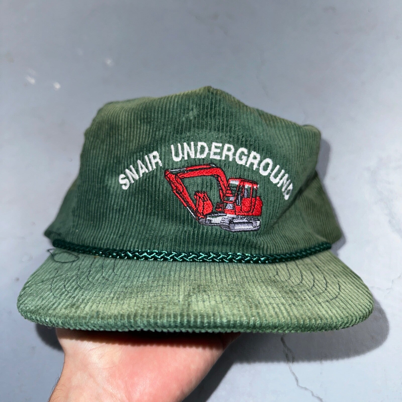 Snair Underground Corduroy VTG Hat Cap Snapback Construction Bulldozer Otto