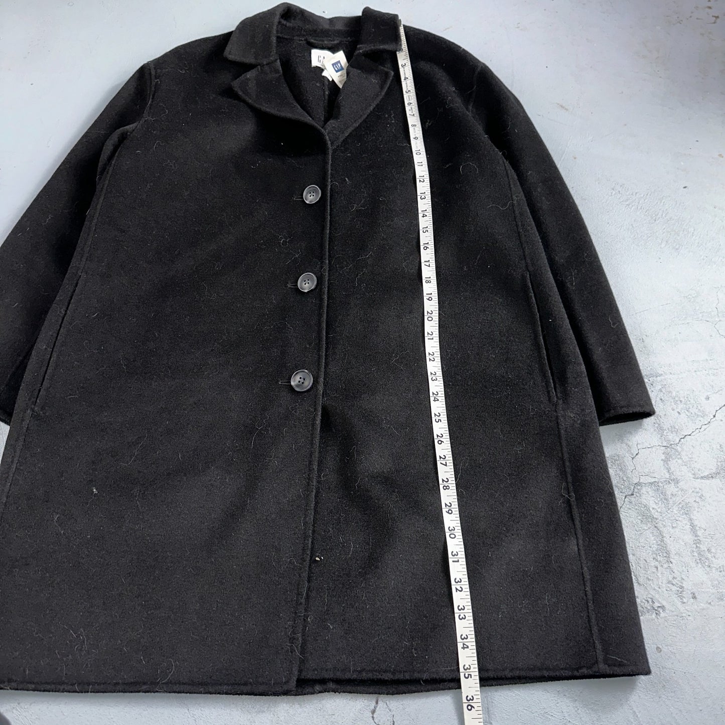 Gap Jacket Womens Large Black Wool Button Over Pea Coat Pocket Dressy Career