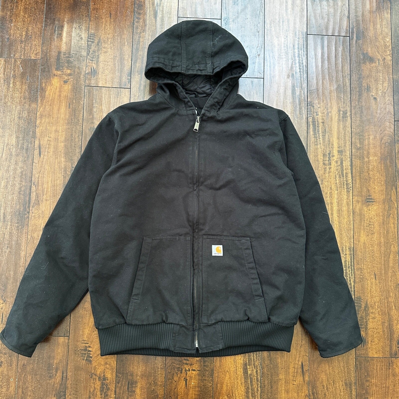 VTG Carhartt Active Jacket Adult XL Duck Canvas Black Workwear Hood 104050