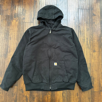 VTG Carhartt Active Jacket Adult XL Duck Canvas Black Workwear Hood 104050