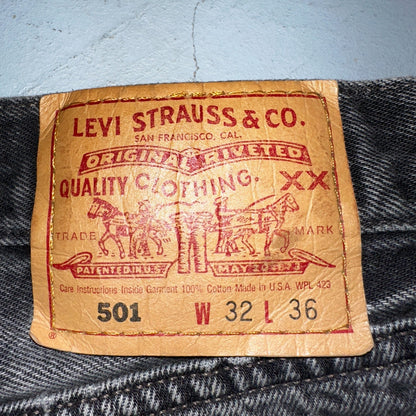 Levis 501 Vintage 90s USA XX Straight Leg Jeans Black Light Wash 32x36 Act 30x27