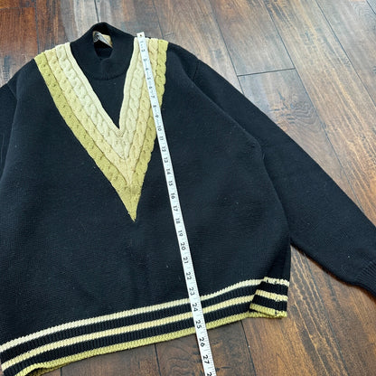 VTG Damon Sweater Mens L Black Gold Neck Wool Italy True 60s 70s RARE Stripe