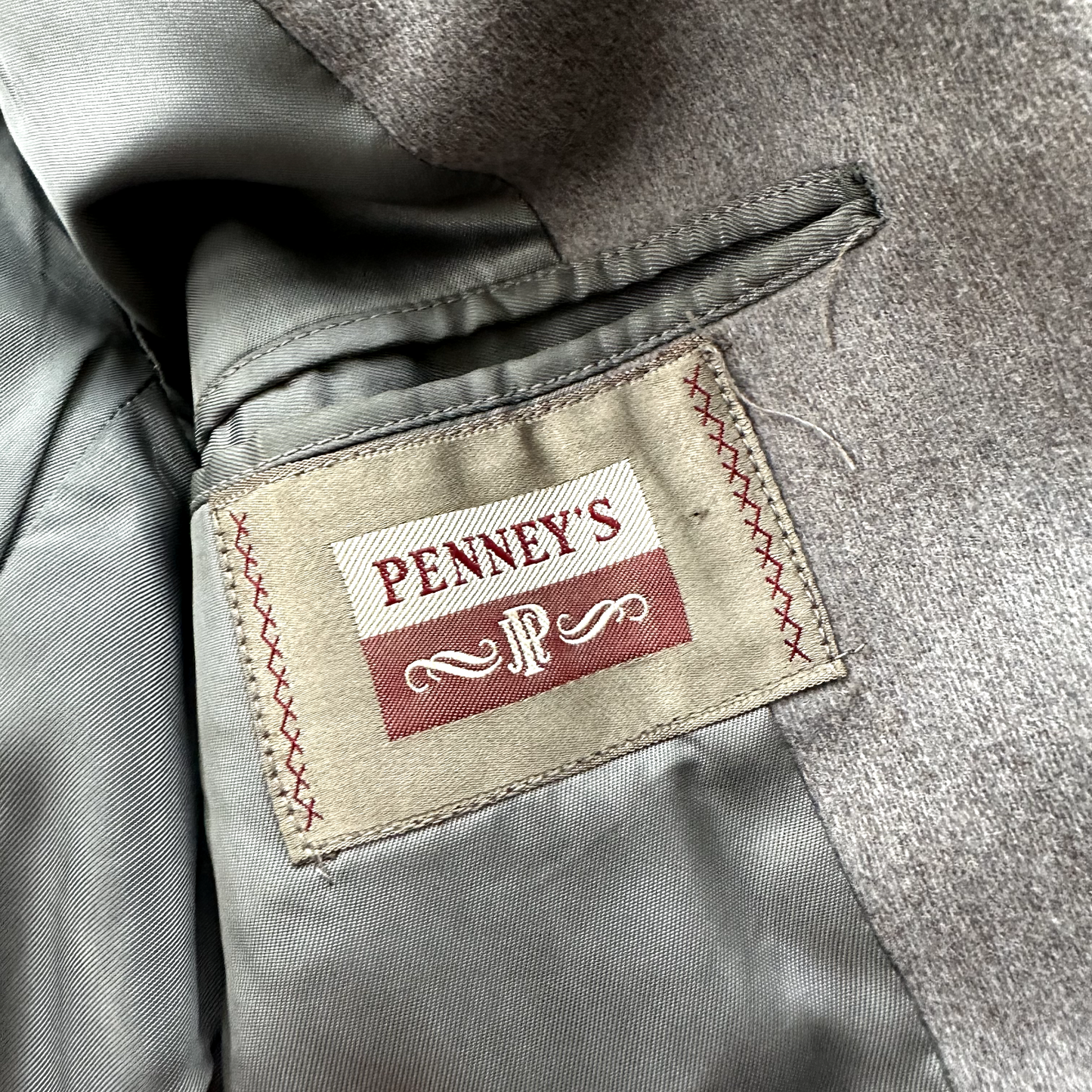 VTG 60s 50s Penneys Rockabilly Gray Wool Long Trench Coat Sz 40 Long Blazer