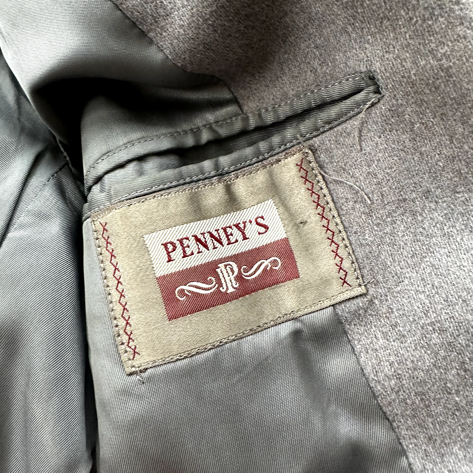 VTG 60s 50s Penneys Rockabilly Gray Wool Long Trench Coat Sz 40 Long Blazer