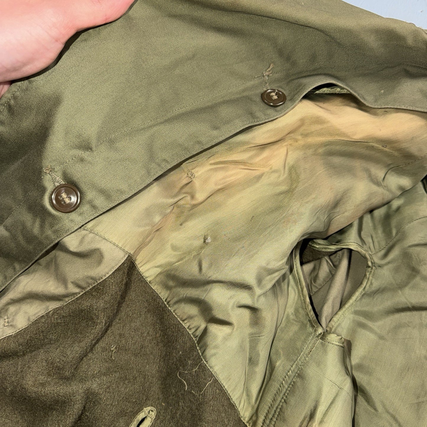 1950 US Army OD-7 Overcoat Cotton No Liner Korean War Trench Coat Belted OG 107