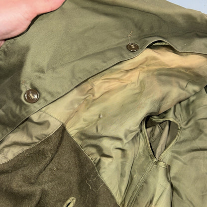 1950 US Army OD-7 Overcoat Cotton No Liner Korean War Trench Coat Belted OG 107
