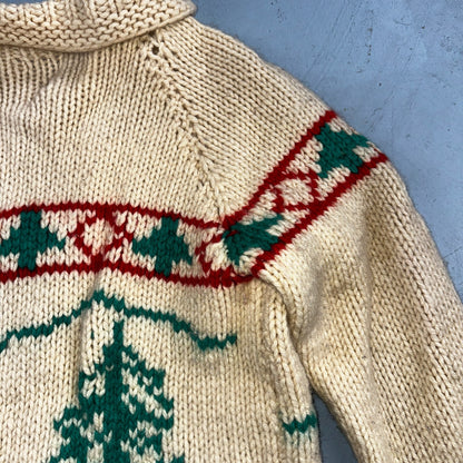 VTG 1950’s Cowichan Wool Full Zip Up Hand Knit Sweater Winter Sled Novelty Talon