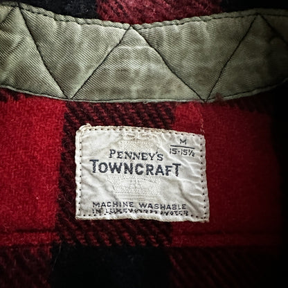 Vintage Penneys Towncraft Red Black Plaid Flannel Shirt Sz M Checker 60s 70s