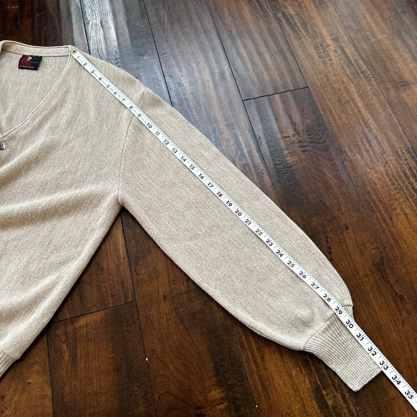 VTG 60s Arnold Palmer Beige 100% Wool Cardigan Sweater Cobain L 70s 1970s