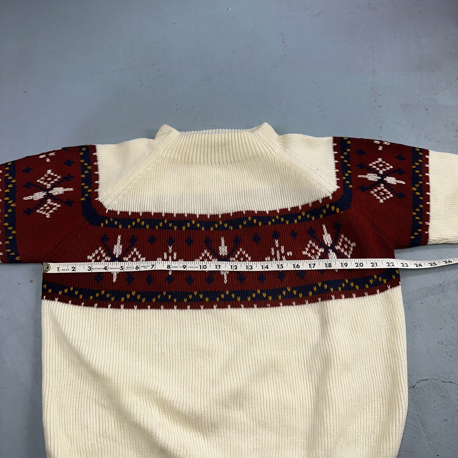 VTG 70s JC Penney Retro Mens Large Nordic Snowflake Ski Sweater White Holiday