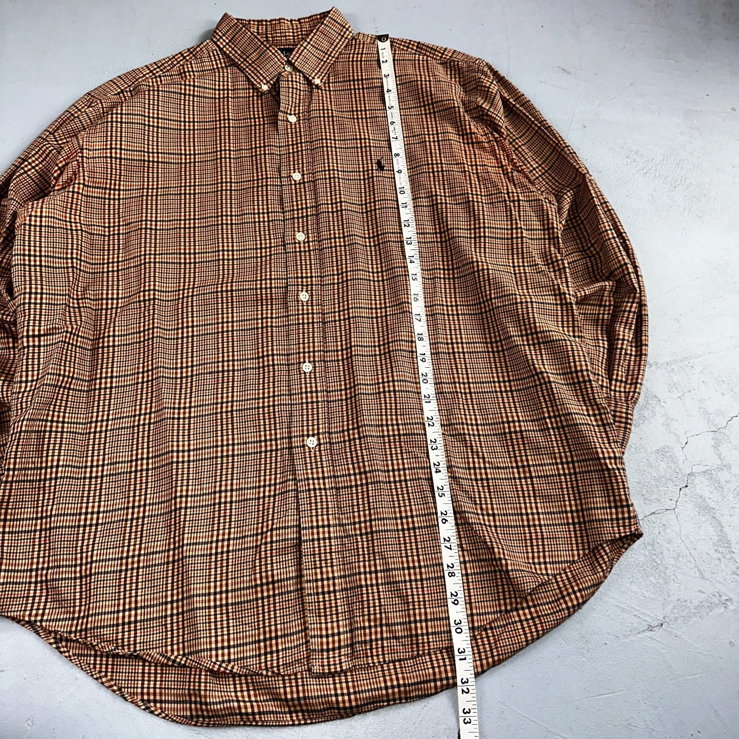 Ralph Lauren Blake 100% Cotton Plaid Shirt Size Large Polo Button Down Brown