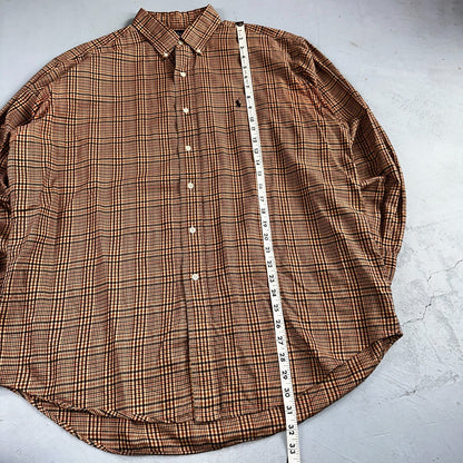 Ralph Lauren Blake 100% Cotton Plaid Shirt Size Large Polo Button Down Brown