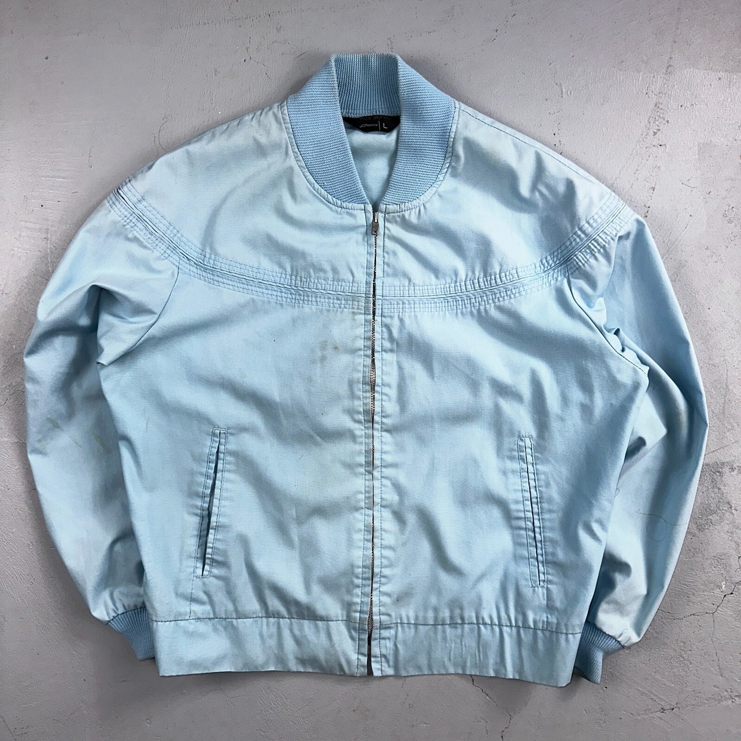 Vintage JC Penneys 70s Derby Jacket Sports USA Baby Blue Talon Bomber Large