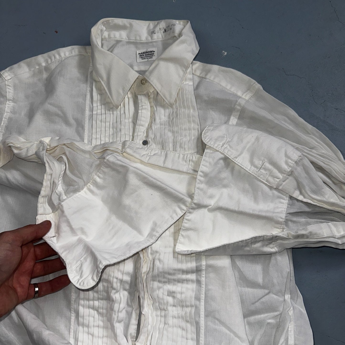 Arrow VTG 50s New Nassau Ruffle Front Dress Shirt Long Sleeve White 16-33