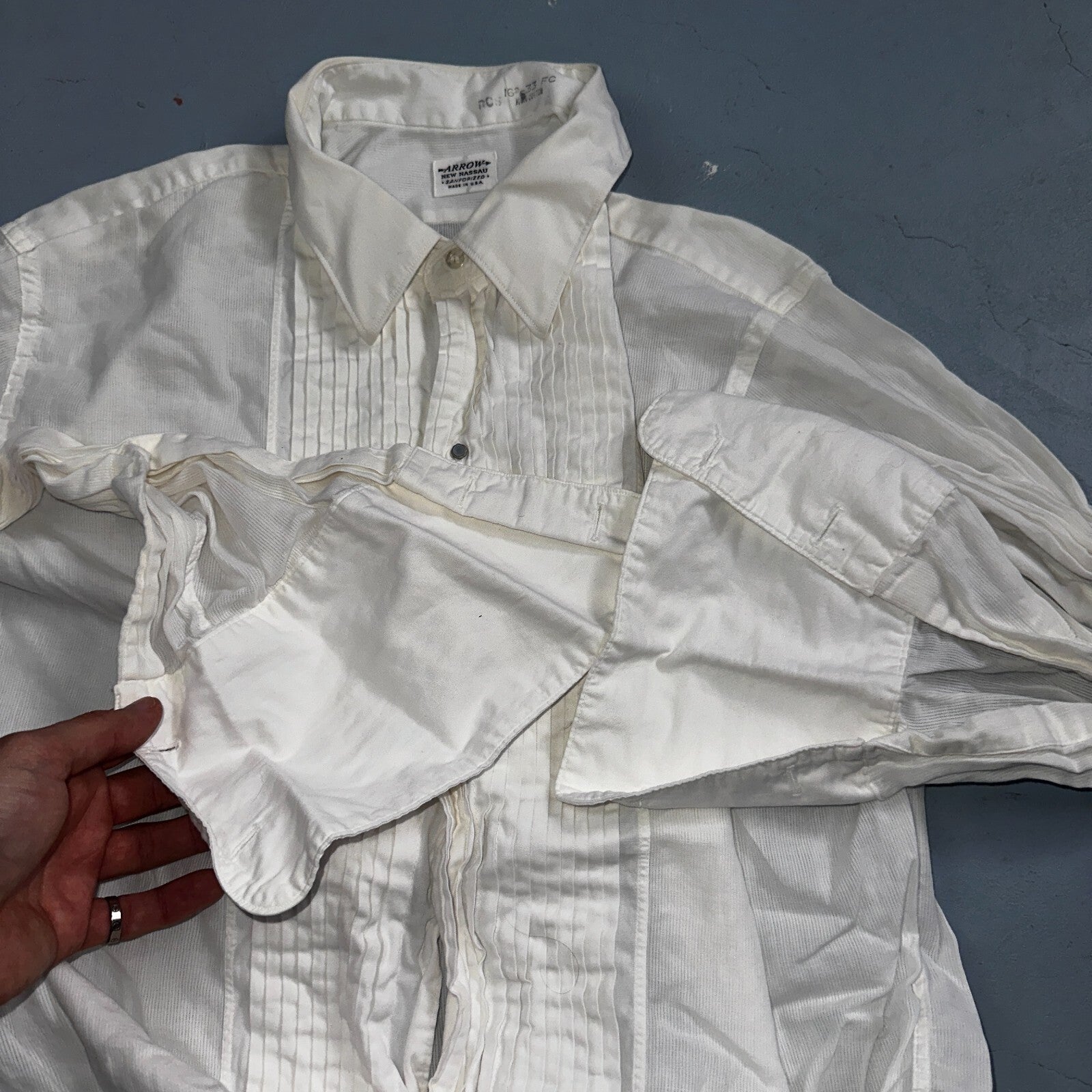 Arrow VTG 50s New Nassau Ruffle Front Dress Shirt Long Sleeve White 16-33