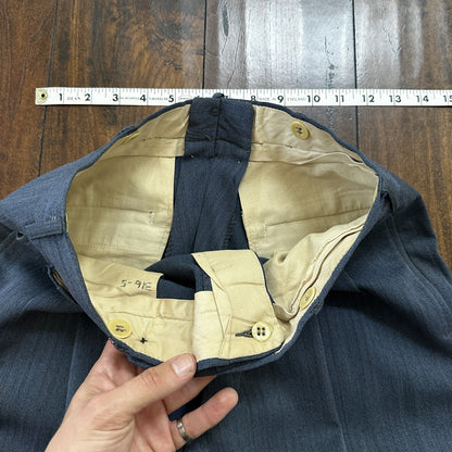 30s 40s 3 pc Pinstripe Blue Double Breasted Suit Belt Back Wool 34 26x31 Faded