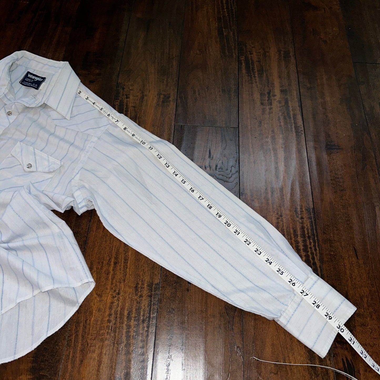 VTG Wrangler Shirt 16-34 Button PEARL SNAP USA Cowboy Cut X-Long Tail Stripe