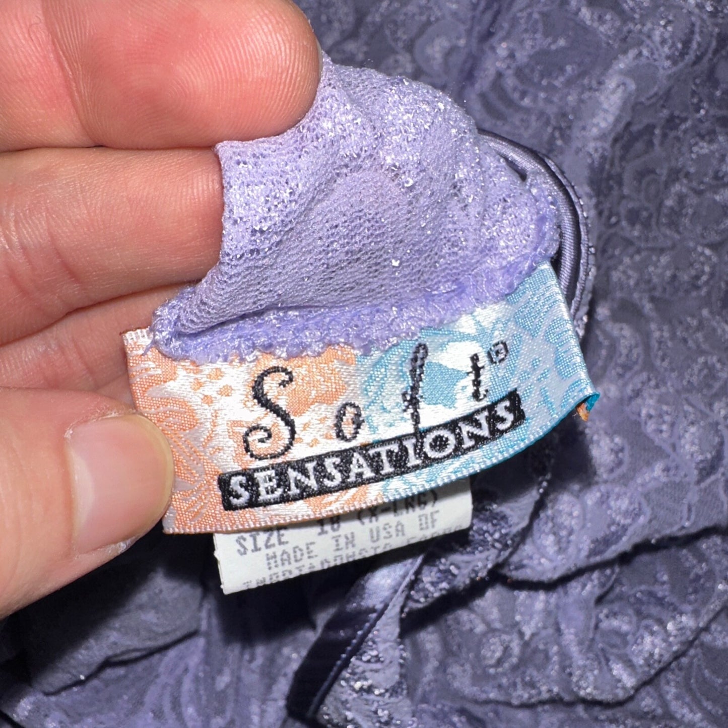 Soft Sensations 80s VTG Women's Lace Trim Satin Mini Slip Lingerie Dress Purple