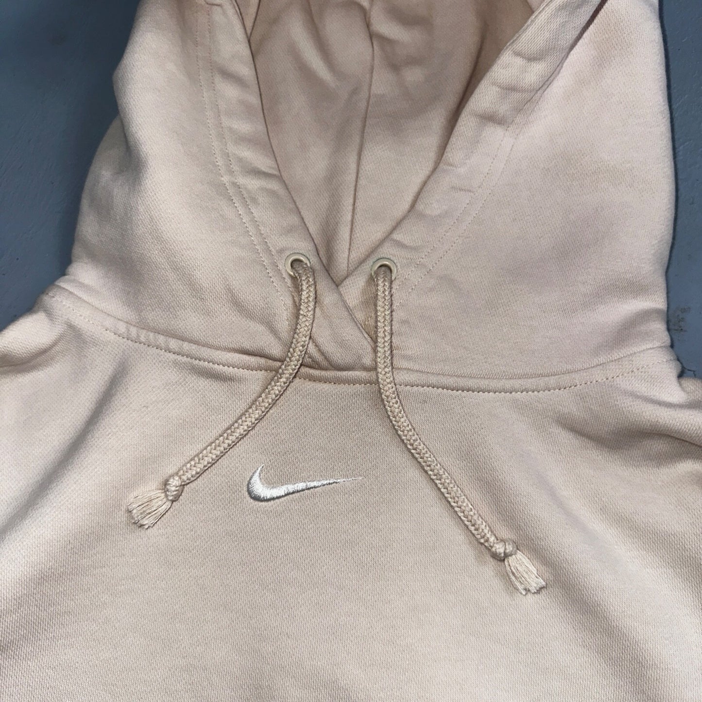 Nike Sweatshirt Womens XS Center Check Hoodie Beige White Tag Swoosh Stained