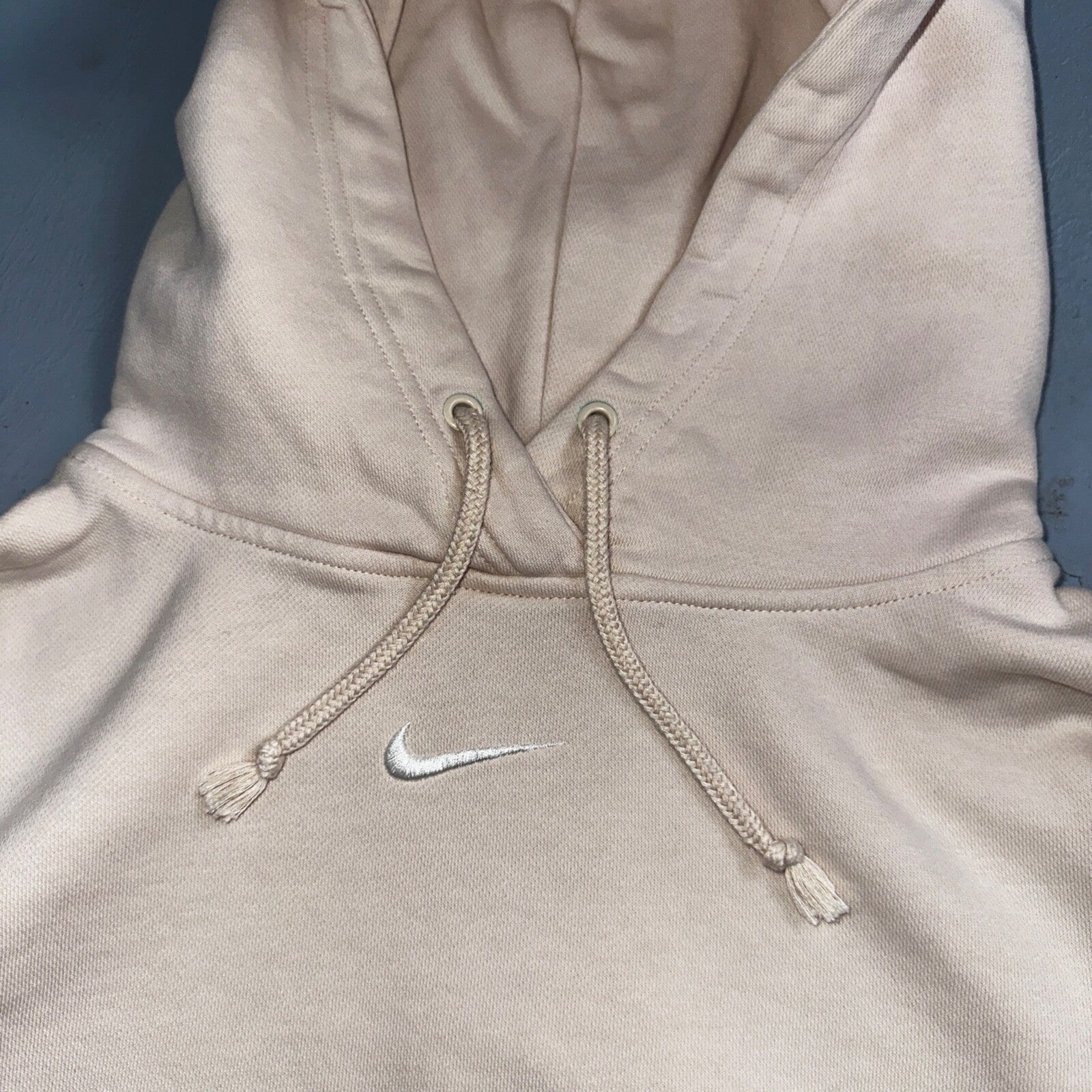 Nike Sweatshirt Womens XS Center Check Hoodie Beige White Tag Swoosh Stained