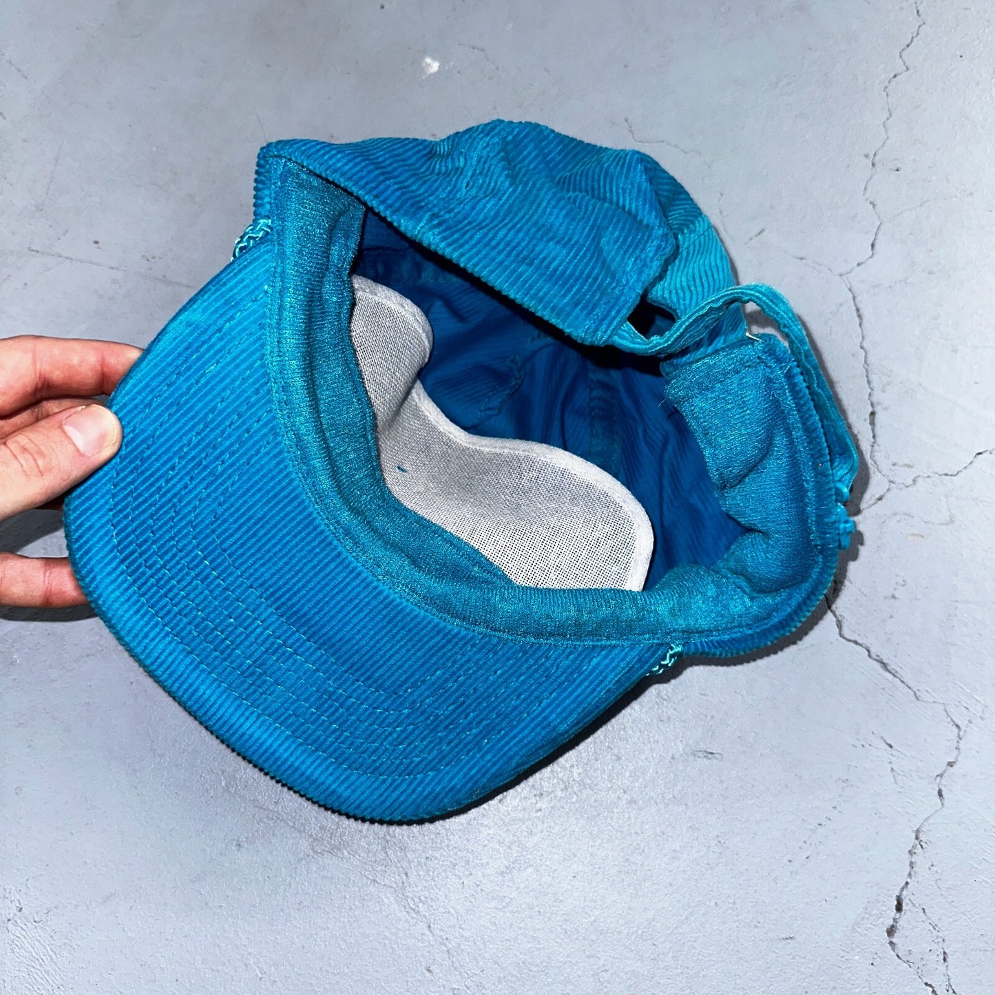 Baker Montana Ross Management Corduroy VTG Hat Cap Snapback Blue Fun Text Otto