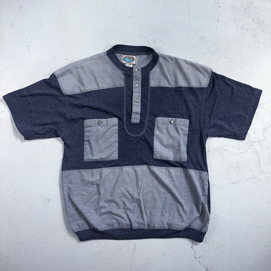 Vintage Essentials International Shirt M Blue Jean Sleeve Button Up 90s 80s