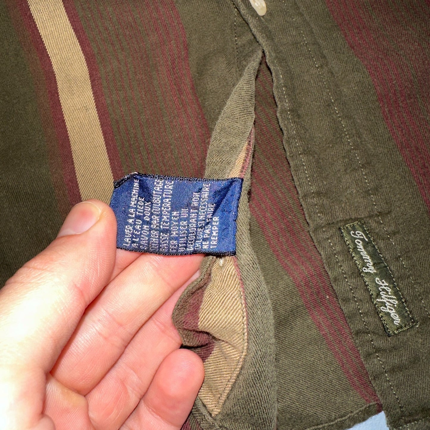 Tommy Hilfiger Mens Striped Shirt Vintage 90s Crest & Long Sleeves XL Has Holes