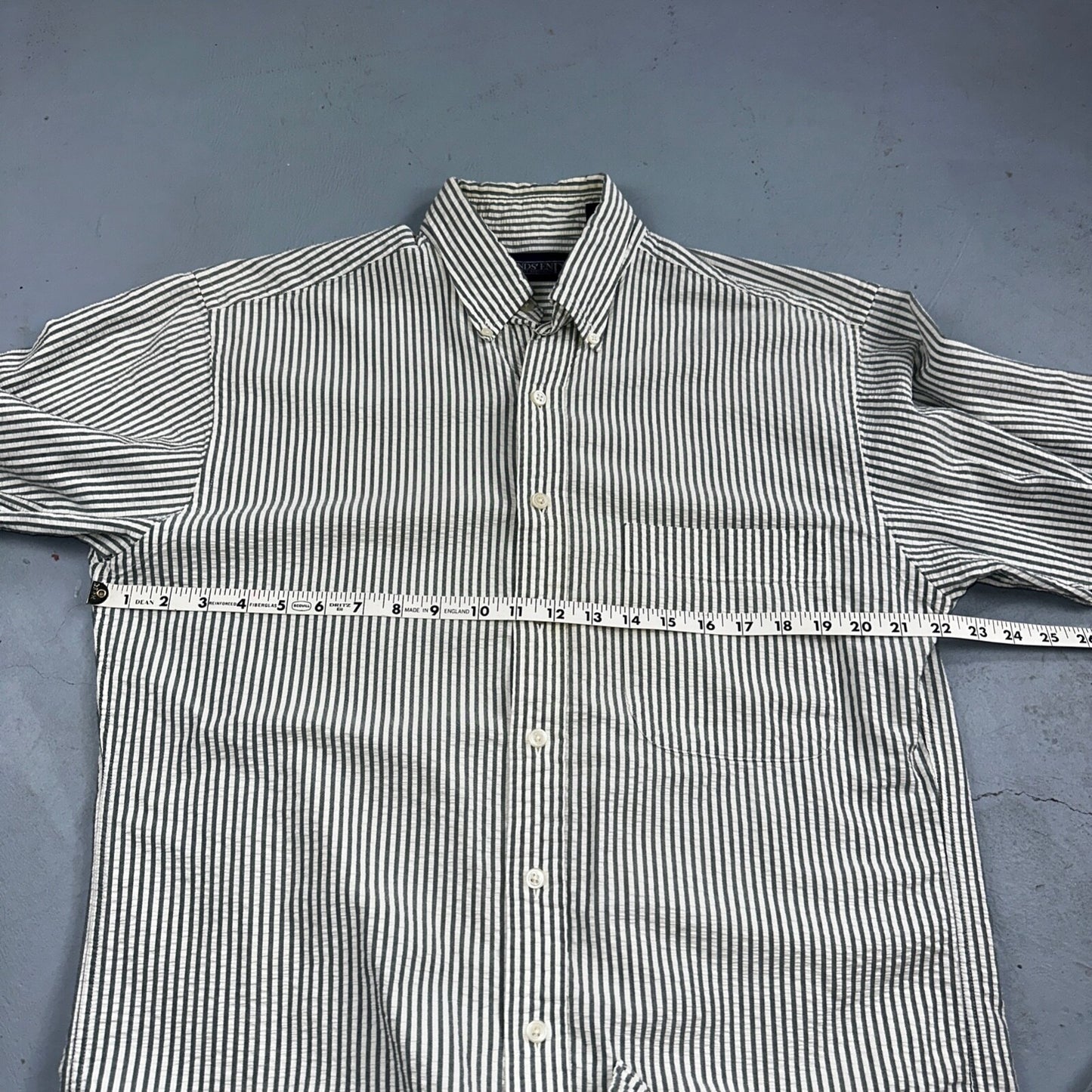 Lands End Shirt Men's M Green Striped Long Sleeve Button Down Trad Fit VTG 90s