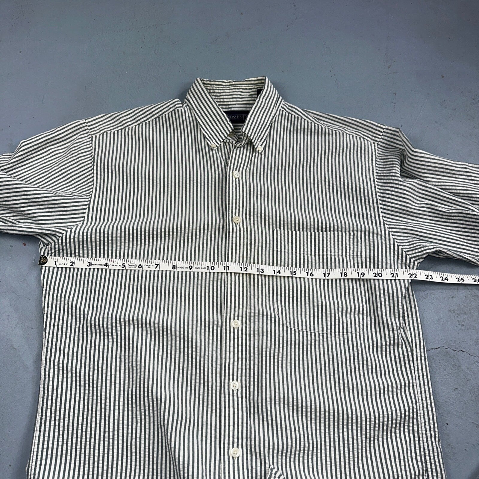 Lands End Shirt Men's M Green Striped Long Sleeve Button Down Trad Fit VTG 90s