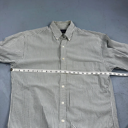 Lands End Shirt Men's M Green Striped Long Sleeve Button Down Trad Fit VTG 90s