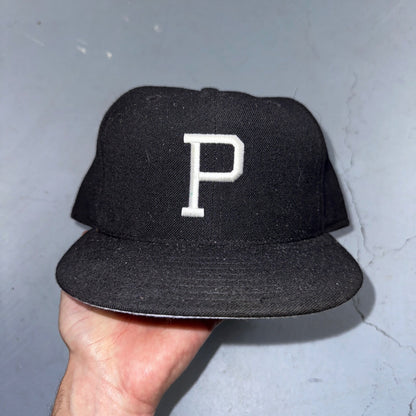 VTG P Pittsburgh Pirates Hat Cap Men Black New Era Pro Model 80s USA Green Bill