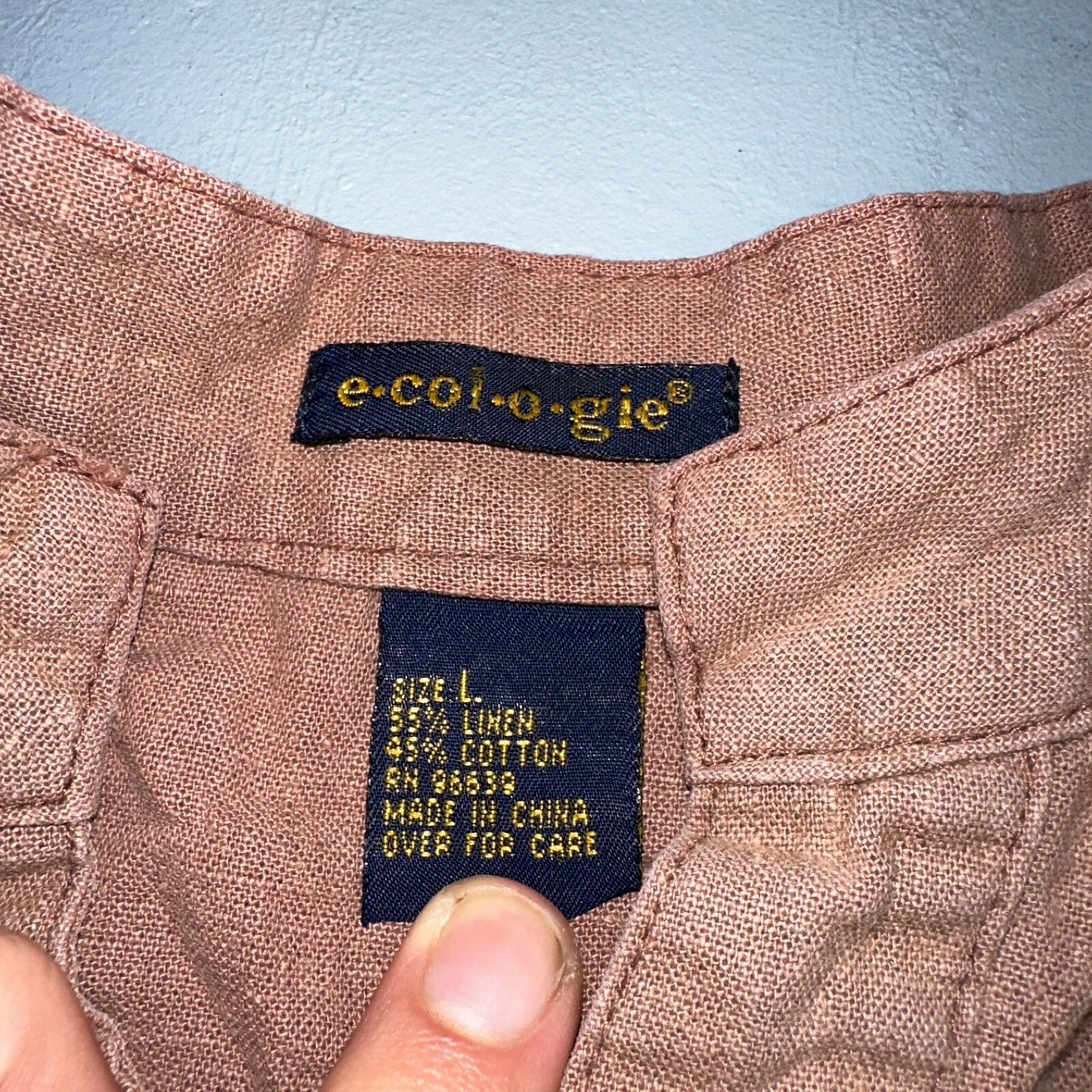 E-COL-O-GIE Womens Large Brown Linen Button Up Shirt Large Cotton VTG Y2K