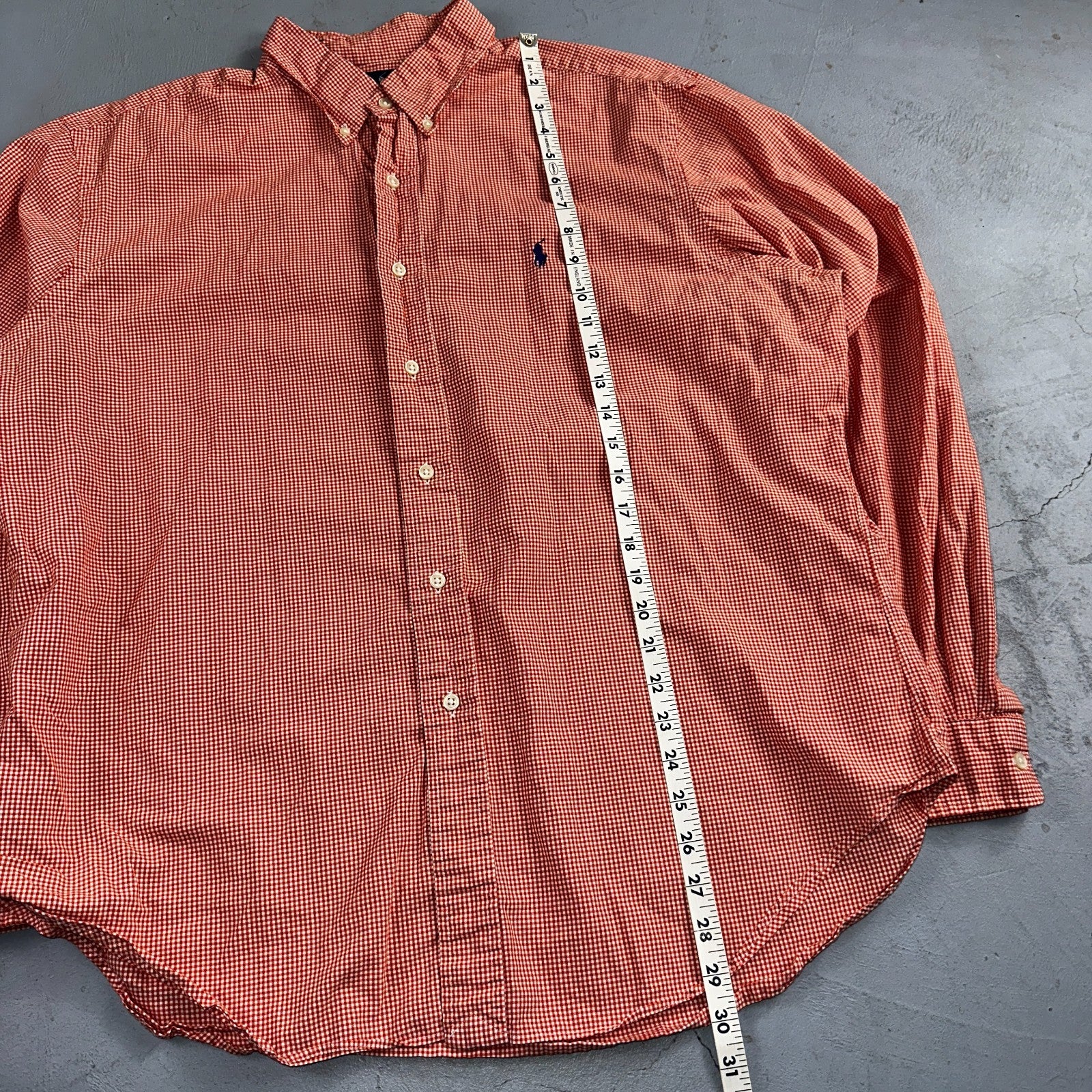 Ralph Lauren XL Red Gingham Button Down Shirt Classic Fit Long Sleeve VTG