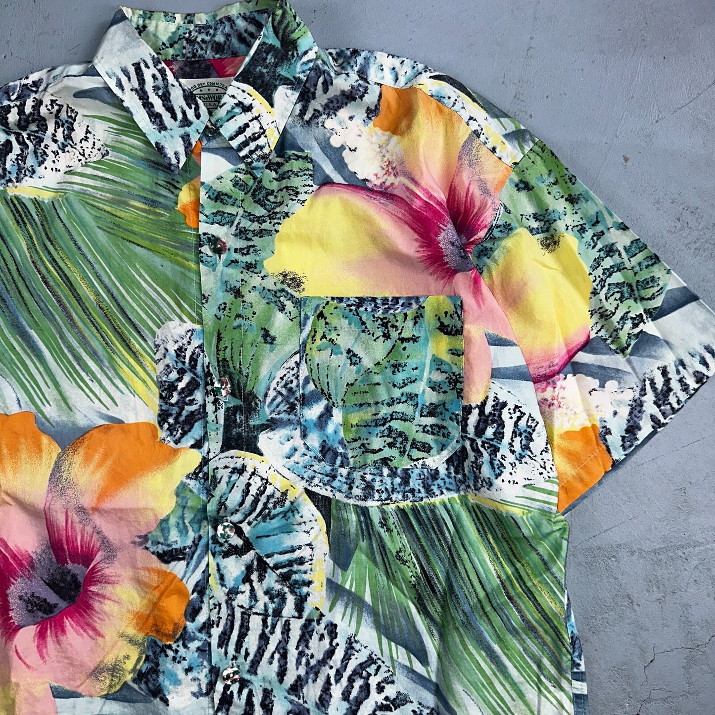 Vintage Jams World Tropicana Floral Men's Hawaiian Button Large Shirt USA Made