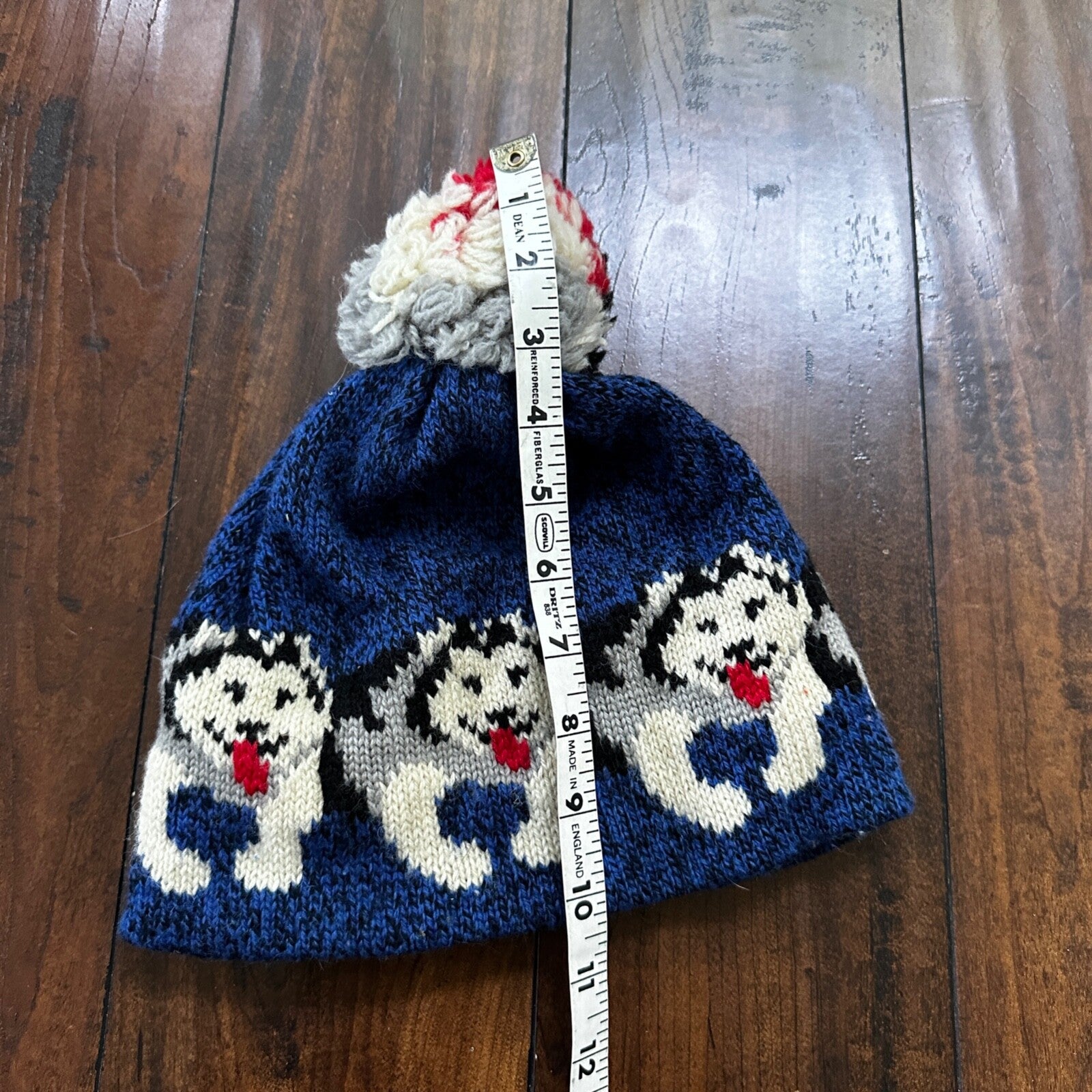 VTG 90's LL Bean Husky Dog Beanie Wool Blend Knit Winter Pom Hat USA Made RARE