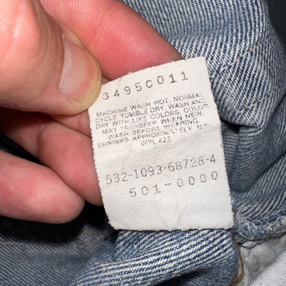Levis 501 Vintage 90s USA XX Straight Leg Jeans Blue Light Wash 46x32 Act 42x28