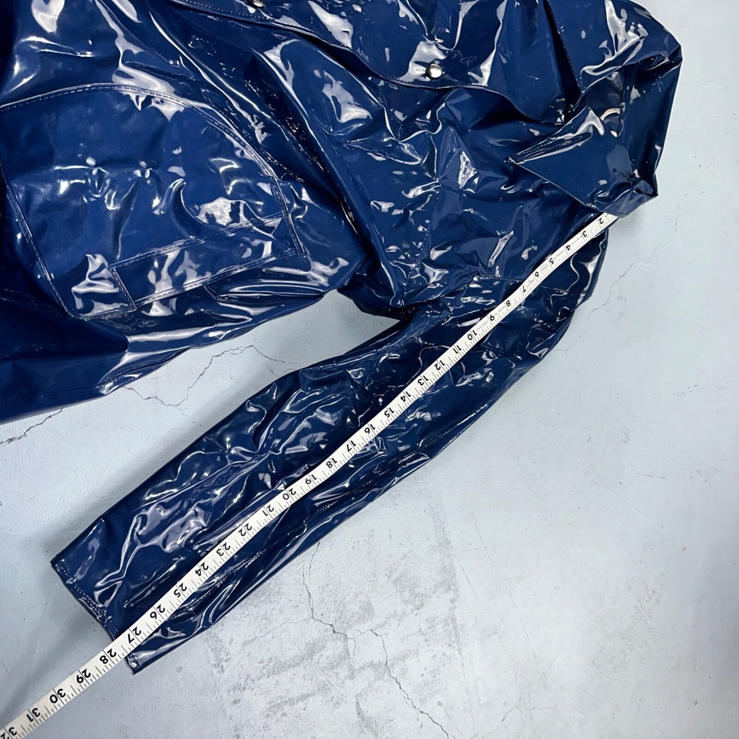 Liliput Womens Blue Trench Raincoat + Bucket Hat Polyester Rubber Vinyl 70s VTG