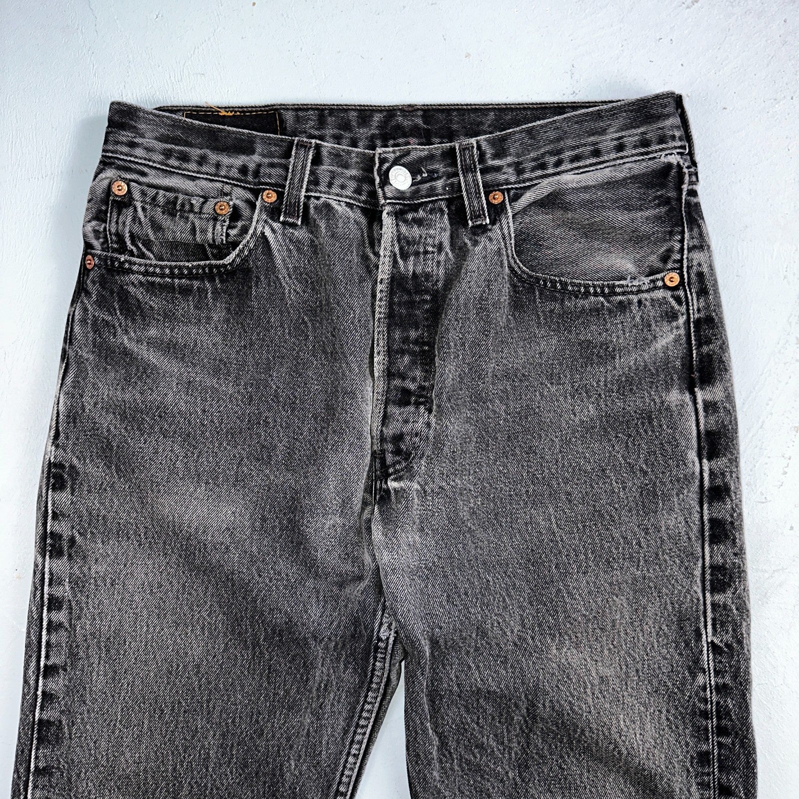 Levis 501 Vintage 90s USA XX Straight Leg Jeans Black Light Wash 32x36 Act 30x27