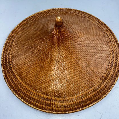Vintage Asian Conical Rattan Leaf Rickshaw Coolie Hat Cantonese Chinese Handmade