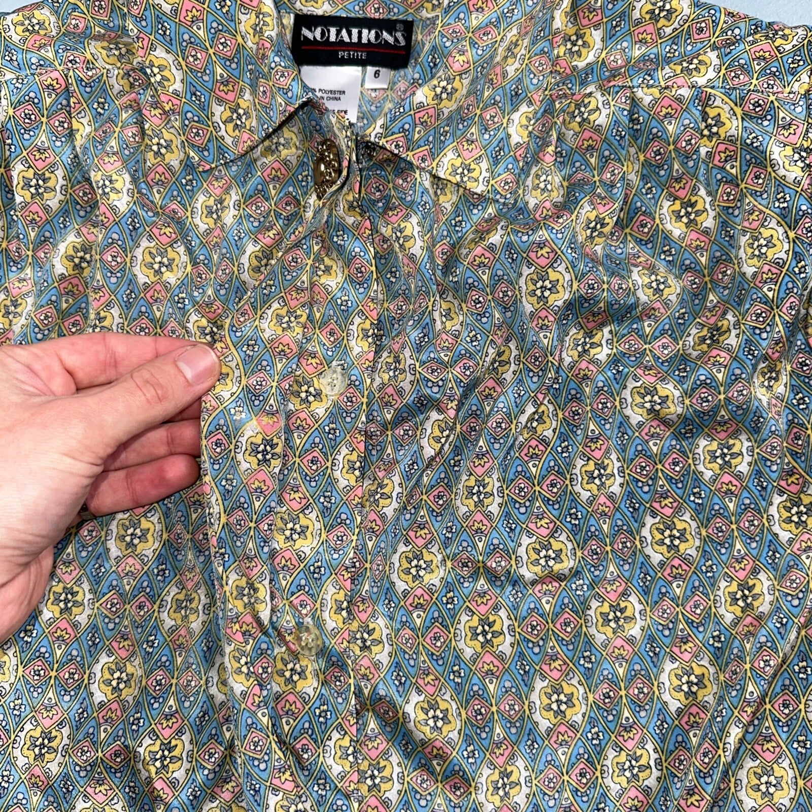 Notations Petite Shirt Womens Petite 6 Crazy Print Collared Button Down VTG