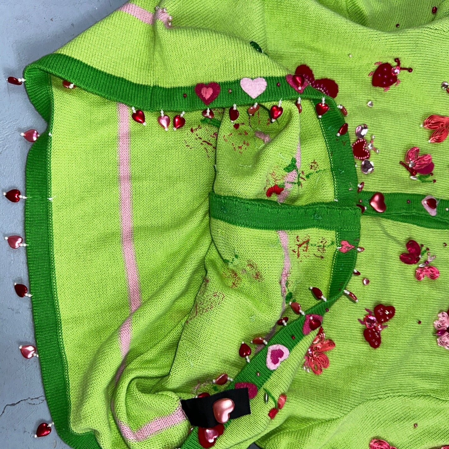 Michael Simon VTG 2000 Dragonfly Hearts Cardigan Sweater Green Valentines Day