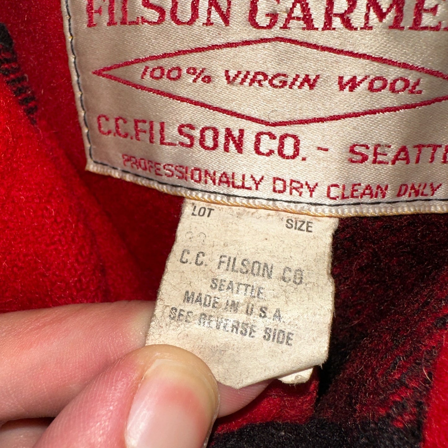 Filson Double Mackinaw Cruiser Coat Jacket Mens 46 Red Plaid Wool 70s Vintage