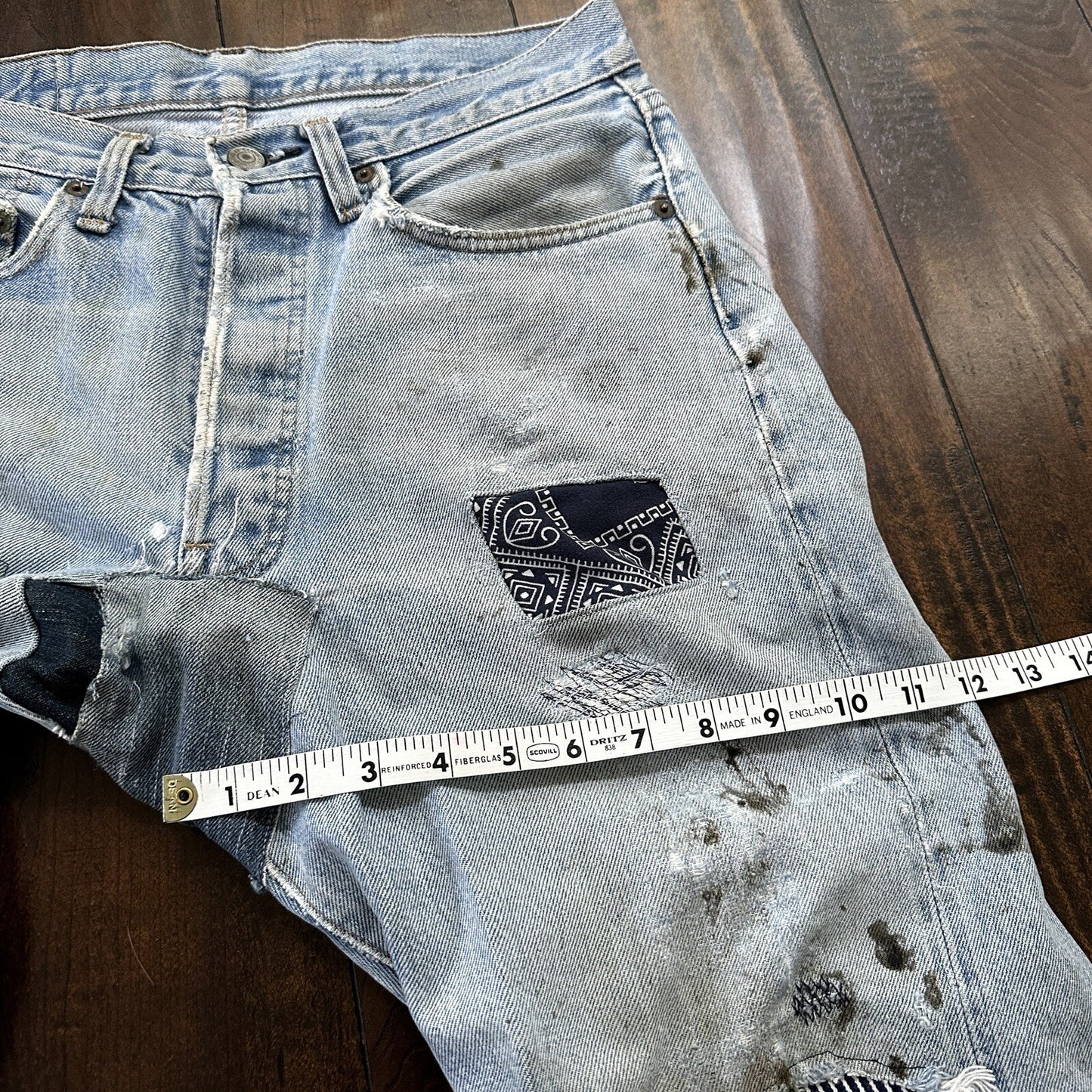 Levis Vintage 80s Redline Selvedge USA 501 Light Wash Jeans 66 30x28 Thrashed