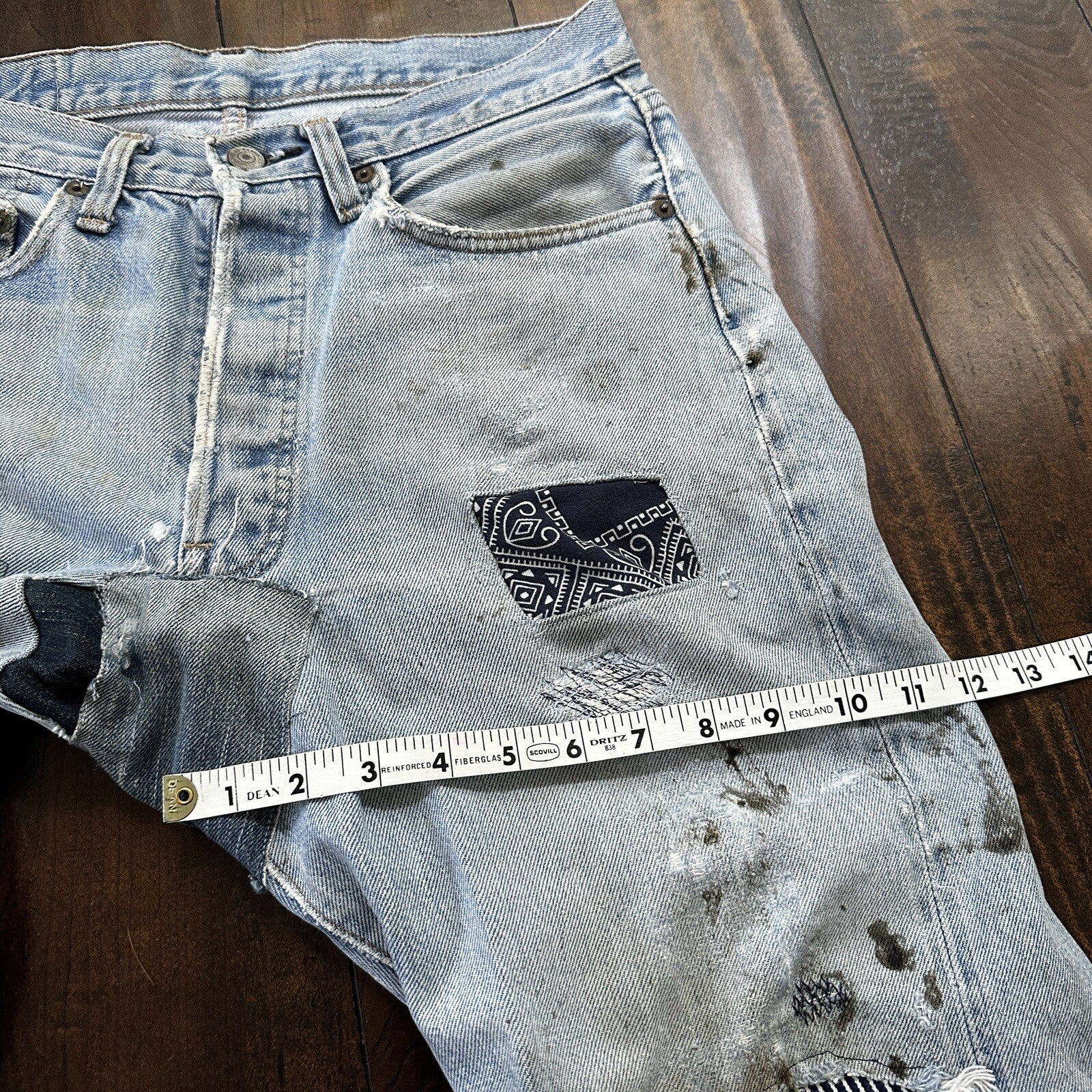 Levis Vintage 80s Redline Selvedge USA 501 Light Wash Jeans 66 30x28 Thrashed