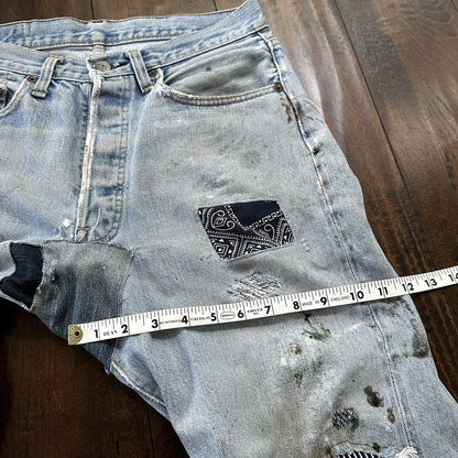 Levis Vintage 80s Redline Selvedge USA 501 Light Wash Jeans 66 30x28 Thrashed