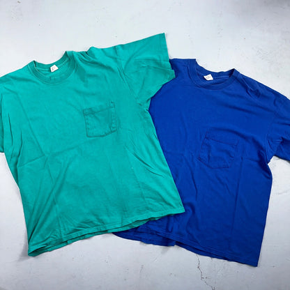 Vtg Le Breve Mervyns Lot of 2 Cotton Pocket Tee T Shirt XL USA Made 80s Blank