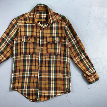 VTG Big Mac JC Penny Thick 100% Cotton Flannel Work Shirt M 70s Plaid Thrashed