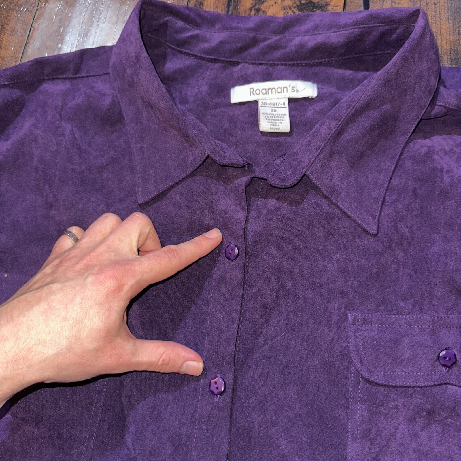 Roaman's Women's Shirt Size 2X Lavender Button Poly Spandex Down